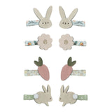 Hase & Blumen Mini Clips mit Hasen-, Karotten- und Blumenmotiven aus Wildleder, 8 Stück, 3 cm lang