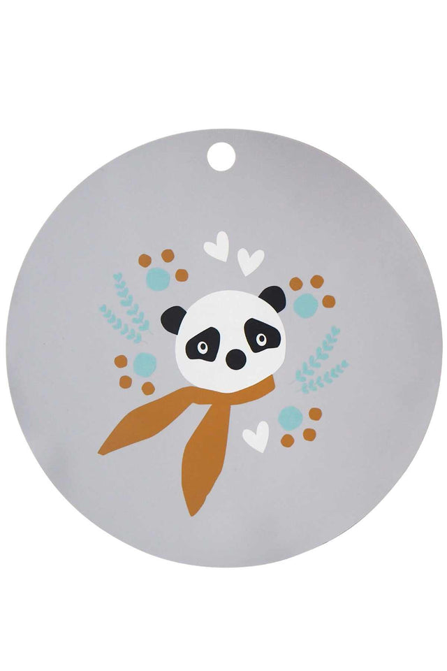 Silikon Platzset Panda in Silber Grau aus BPA-freiem Material, spülmaschinengeeignet und leicht abwischbar.