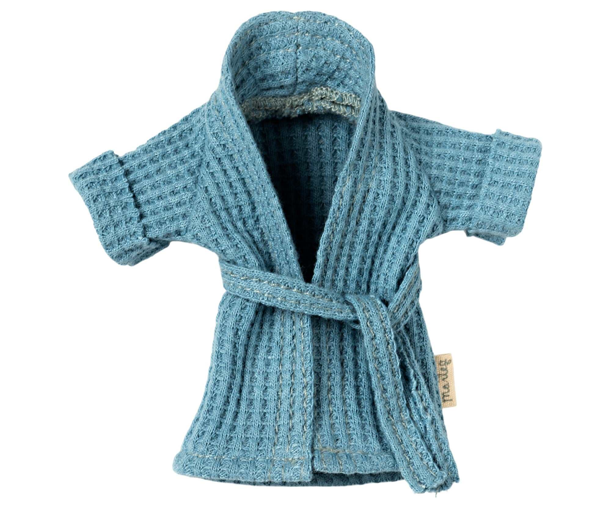 Blauer Bademantel für Maus aus 100% Baumwolle, weich und warm nach dem Bad