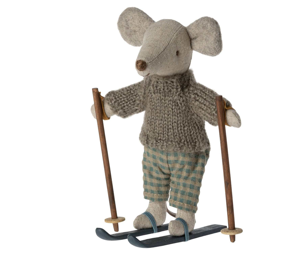 Wintermaus Bruder mit Ski