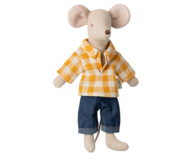 Papa Maus von Maileg in kariertem Hemd und Jeans, 15cm Stoffspielzeug für Kinder ab 3 Jahren