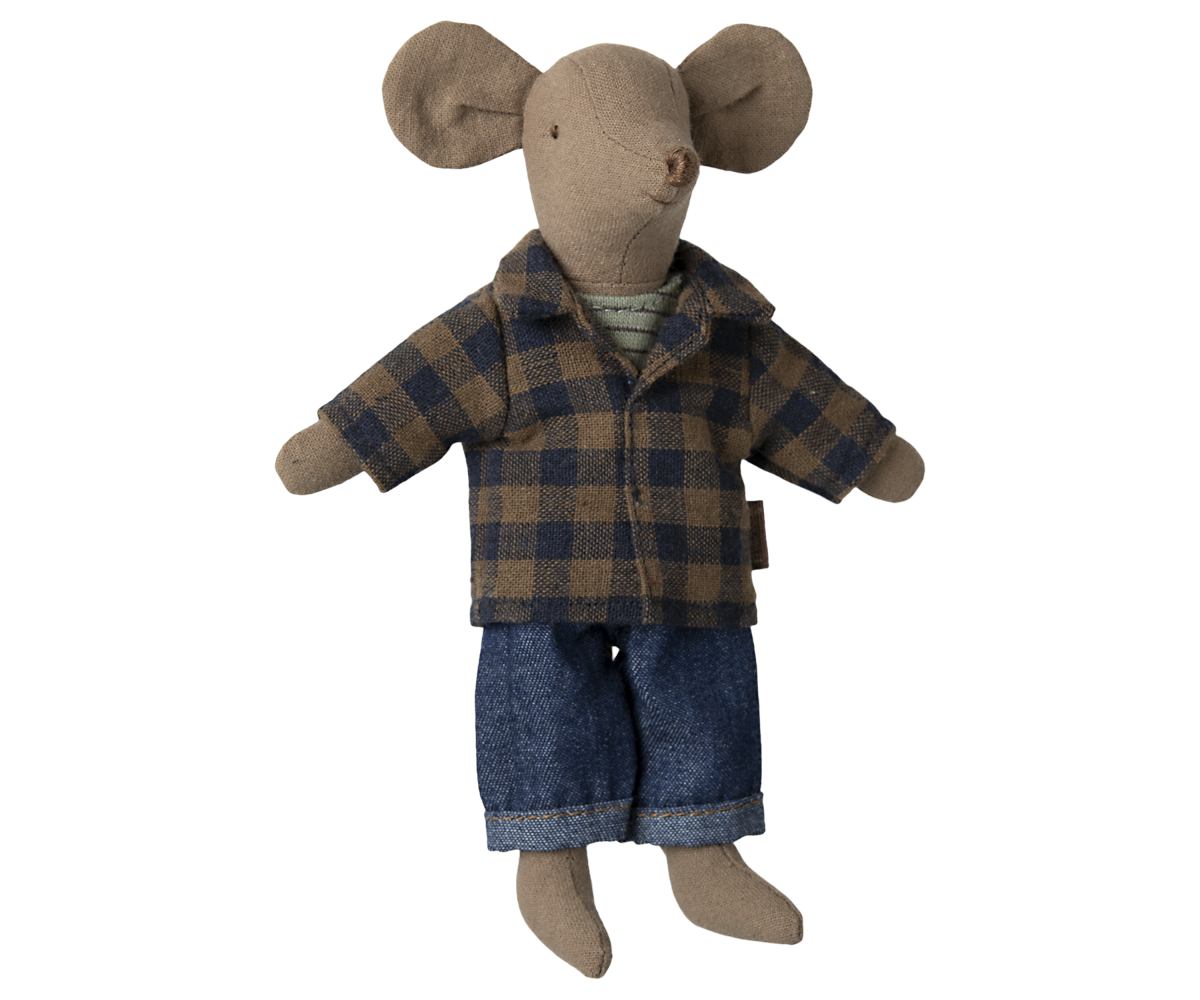 Braunes kariertes Hemd und Hose, Papa Maus