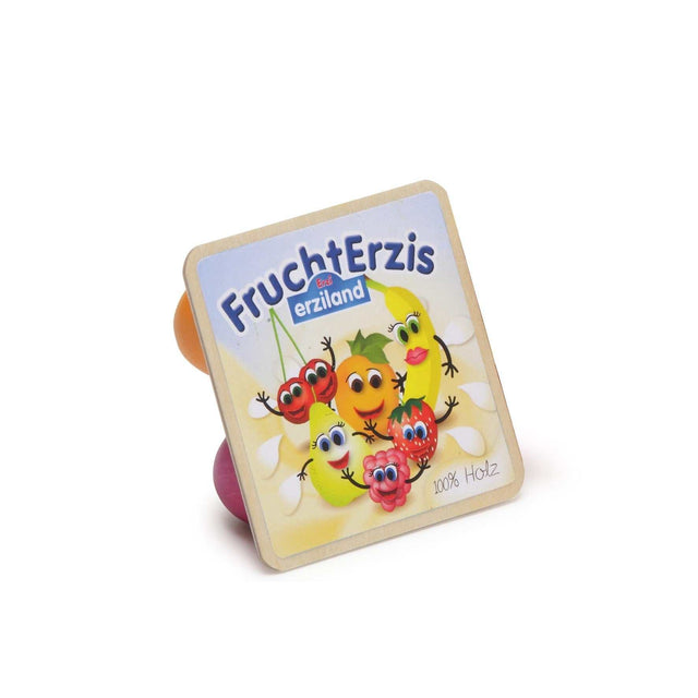 Frucht Erzis bunt lackierte Holz-Fruchtjoghurts im Miniformat für Kaufladen-Spielzeug aus Buchenholz