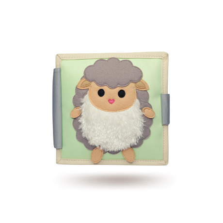 Quiet Book Mini Happy Sheep aus Filz und Baumwolle, pädagogisch wertvolles Montessori Spielzeug für Babys ab 4 Monaten