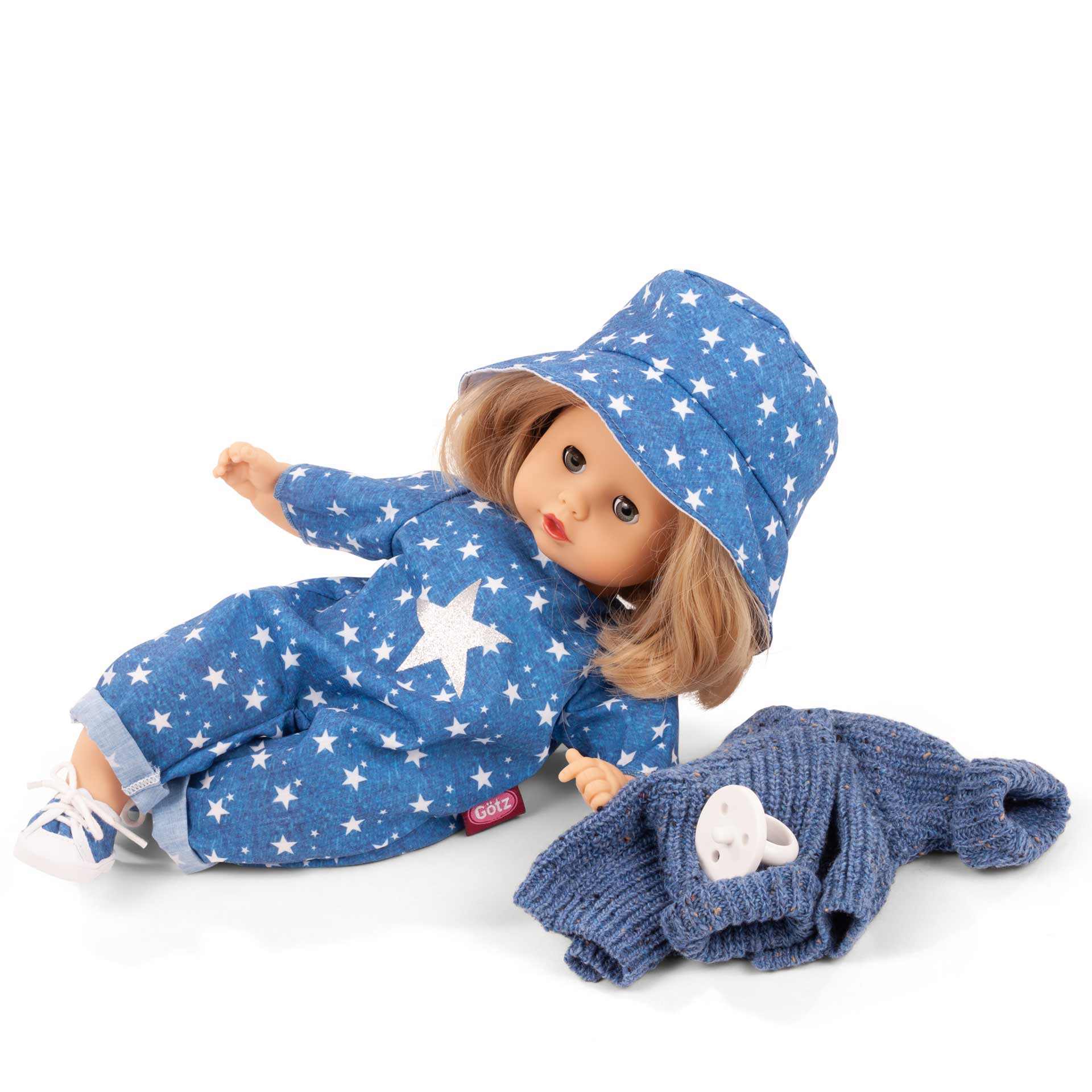 Blonde Muffin Mein Stern Puppe in blauem Sternenmuster-Outfit mit Cappy und Sneakers