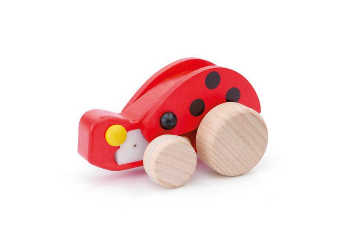 Holz Marienkäfer mit Rückzugmechanismus aus Buchenholz spielend für Kinder ab 3 Jahren