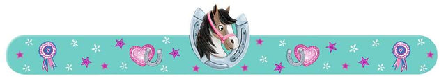Snapband-Lineal als Armband mit Pferdemotiv in Türkis und Pink, vielseitig verwendbar