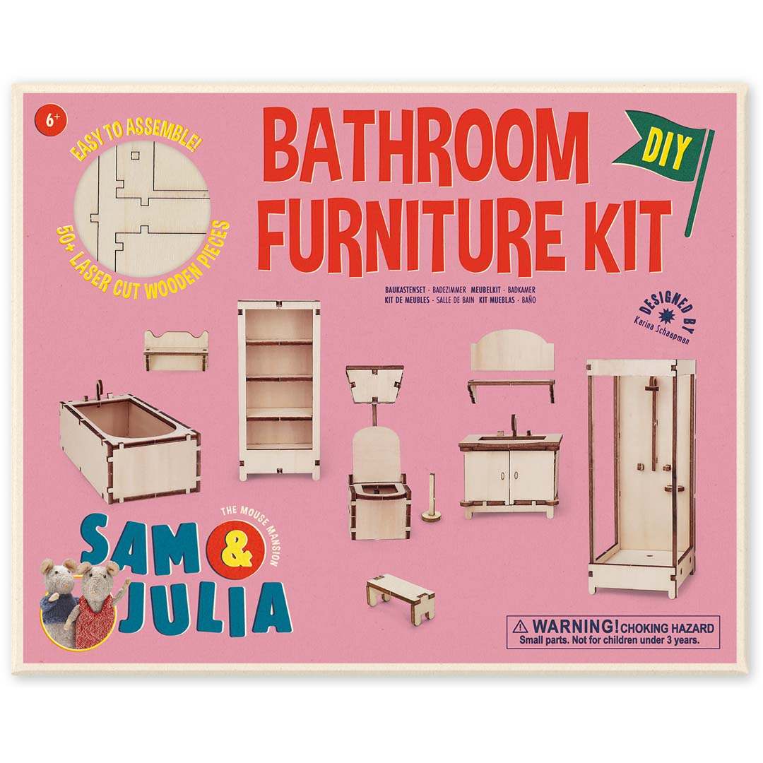 DIY Möbel-Baukastenset Badezimmer aus Holz für Mäusehaus im Maßstab 1:12