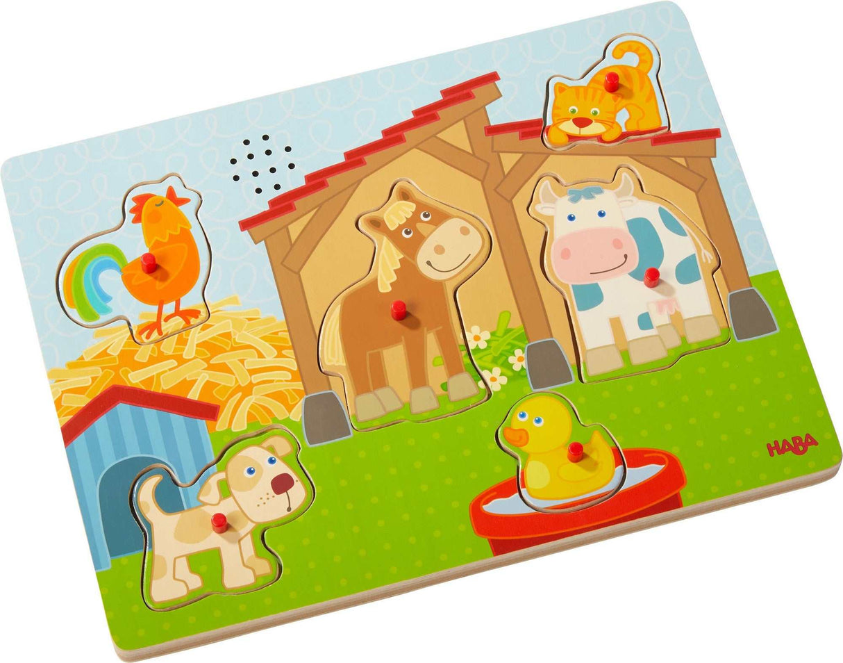 Sound-Greifpuzzle Auf dem Land mit Bauernhoftieren und Tiergeräuschen für Kinder ab 2 Jahren