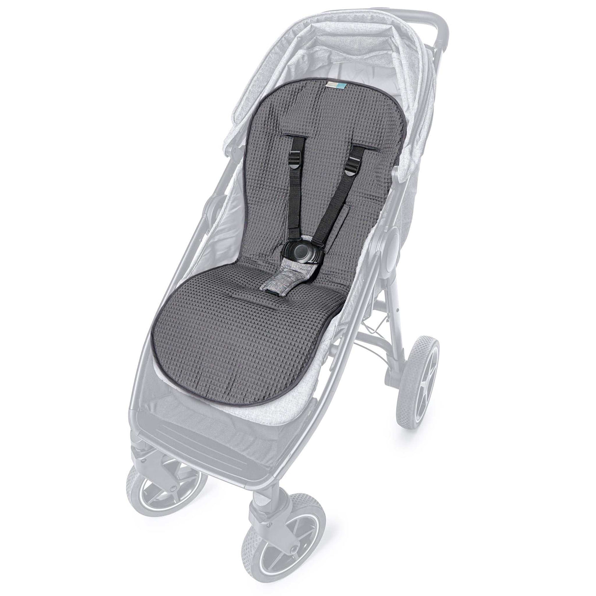Mathilda Coolair zweiseitige Kinderwagenauflage mit atmungsaktivem Baumwollstoff und Klettverschluss in Waffelstein anthrazit