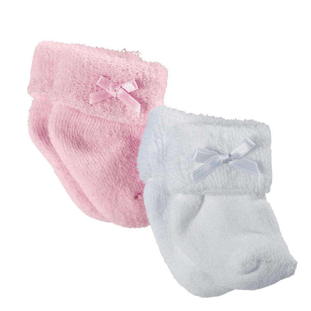 Puppen Söckchen Set mit weißen und rosa Kuschelsöckchen mit Schleife für Babypuppen 30-50 cm