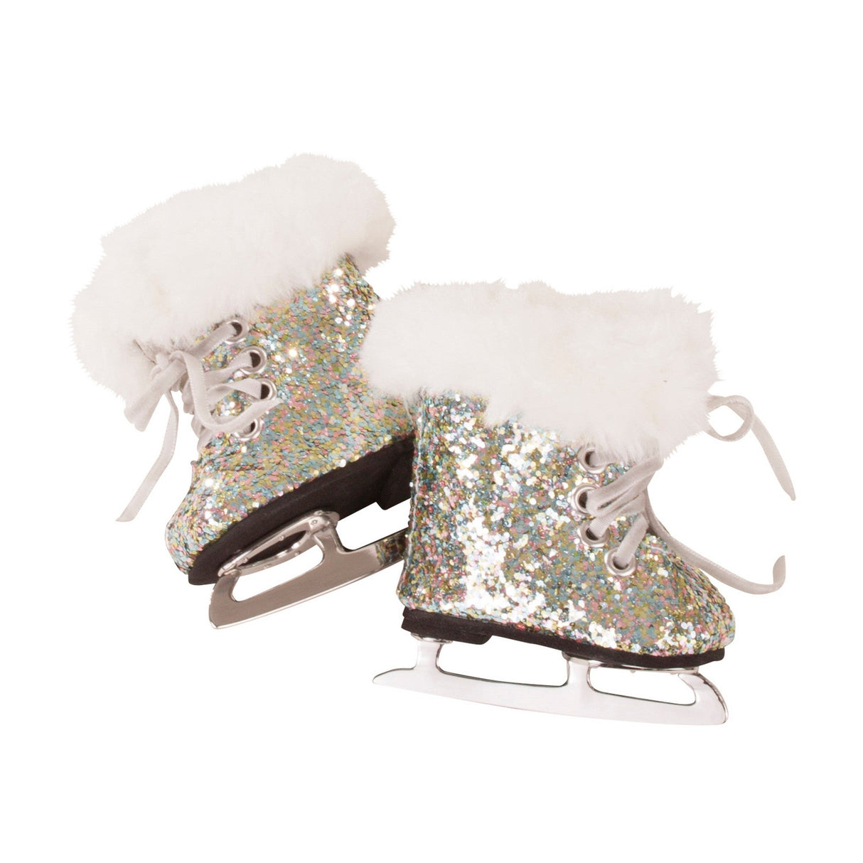 Puppenschlittschuhe Christmas glittery doll ice skates with plush trim for 42-50 cm dolls