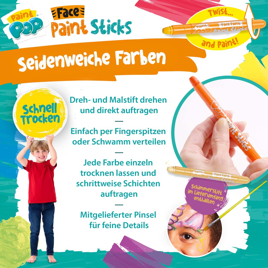 Paint Pop: Face Paint Sticks 12-Pack (Gesichtsmalfarben)