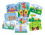10 bunte Hintergründe für den Perlenbild-Baukasten von Eduplay mit Tiermotiven und Leuchtturm, 29,5x20,5 cm, Papier