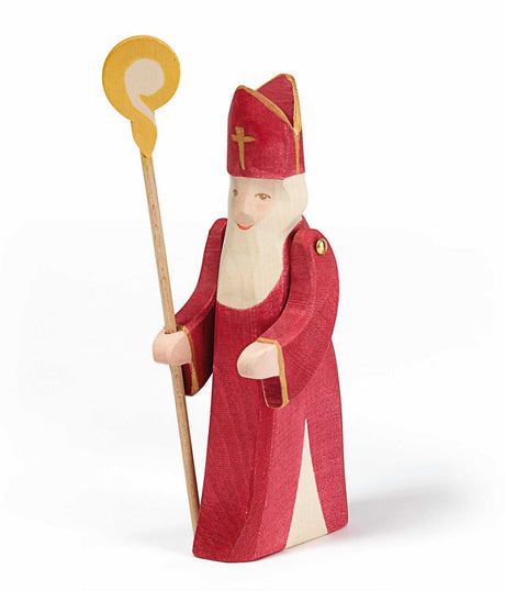 Handcrafted Ostheimer St. Nikolaus II wooden figure, 17.5 cm tall, made from sustainable European wood, safe and unique toy design.