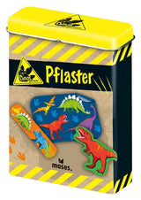 Pflaster Dino box with 20 sterile elastic dinosaur-themed plasters in three shapes for kids and fans.
