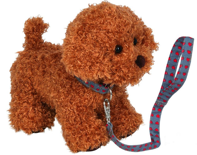 Plüschpudel Sammy mit gepunktetem Halsband und abnehmbarer Leine, 20 cm groß, Kinderkuscheltier