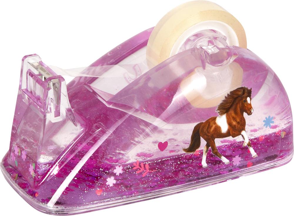 Glitzernder Klebebandabroller Pferdefreunde mit schwimmenden Pailletten und Rolle Klebeband für Schreibtisch und kreative Projekte
