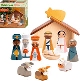 Holzkrippe mit Figuren - Fröhliche Weihnachten