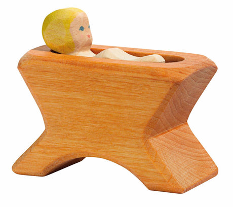 Handcrafted Ostheimer wooden Krippe m. Kind nativity set with sustainable materials, 4.5 cm tall, 8 cm long