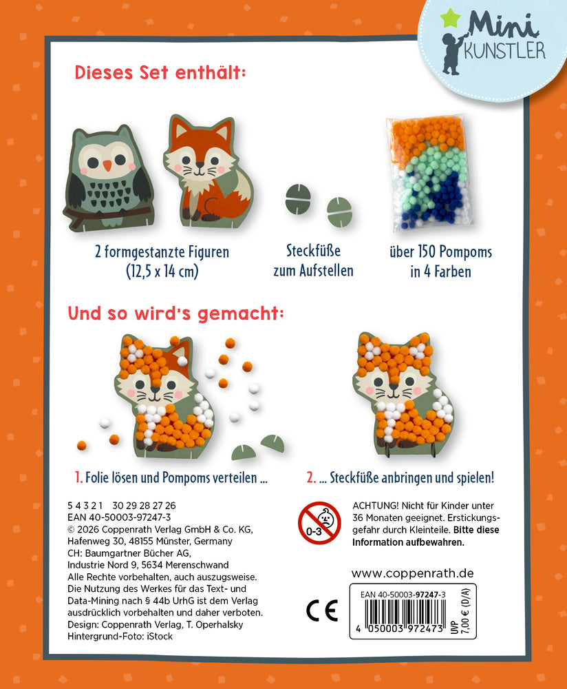 Mein kl. Bastelset: Pompom-Figuren (Eule/Fuchs)