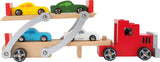 Robuster Autotransporter Klassik aus Holz mit Kippfunktion und Platz für vier Autos