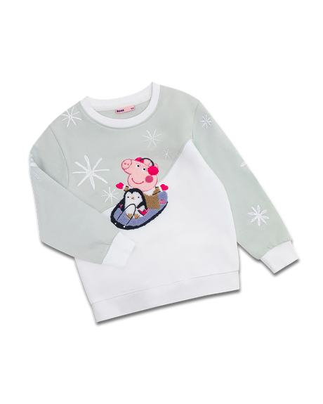 Peppa Wutz Winter Time Sweater Kinderpullover aus Bio-Baumwolle weiß blau Größe 98