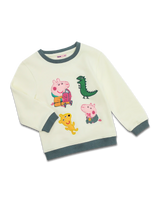 Beiger Peppa Wutz Sweater mit Peppa und George aus 100% Bio-Baumwolle, Größe 98, nachhaltig und kuschelig