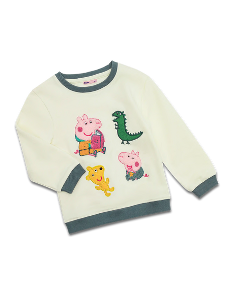 Beiger Peppa Wutz Sweater mit Peppa und George aus 100% Bio-Baumwolle, Größe 98, nachhaltig und kuschelig