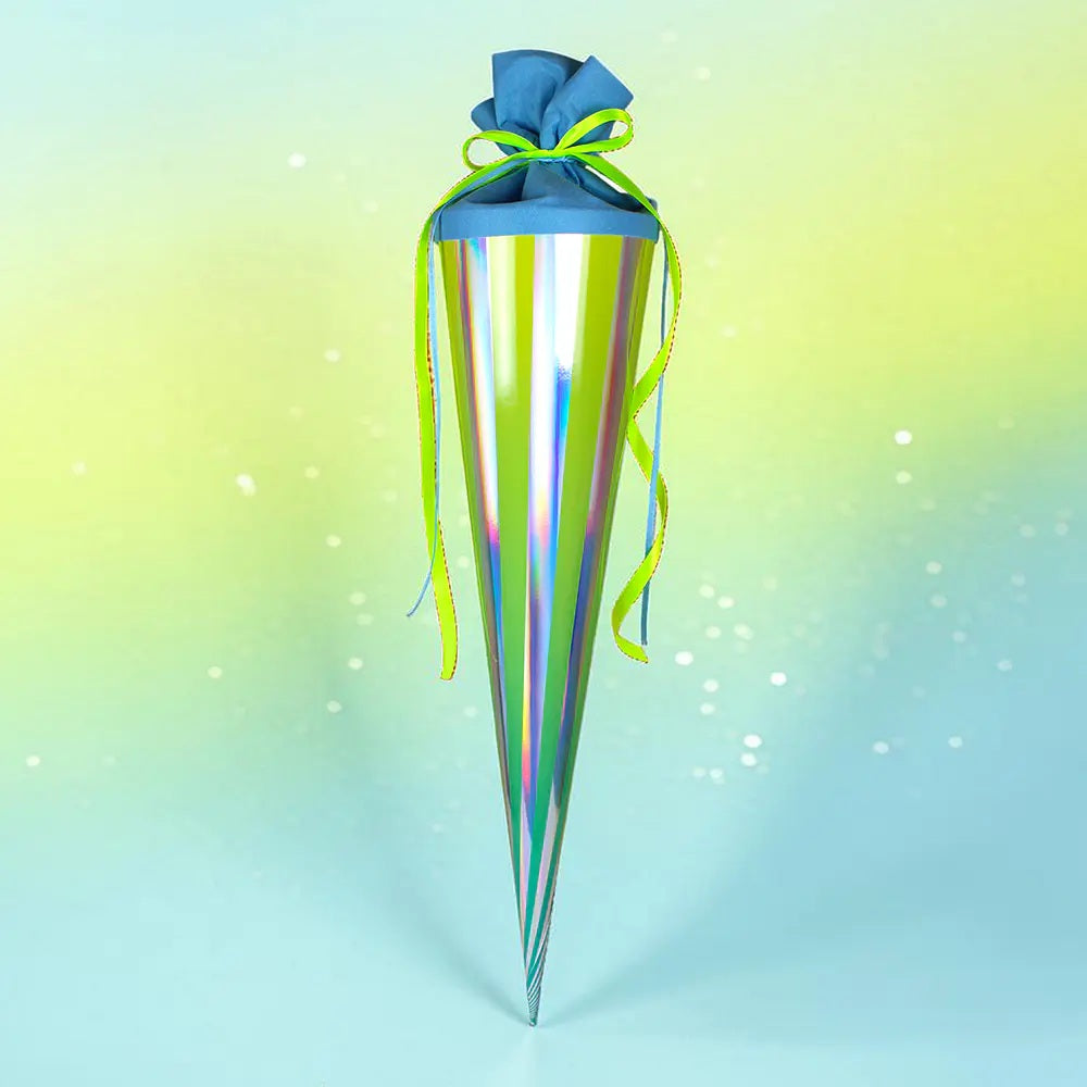 Schultüte gestreift türkis/gelb