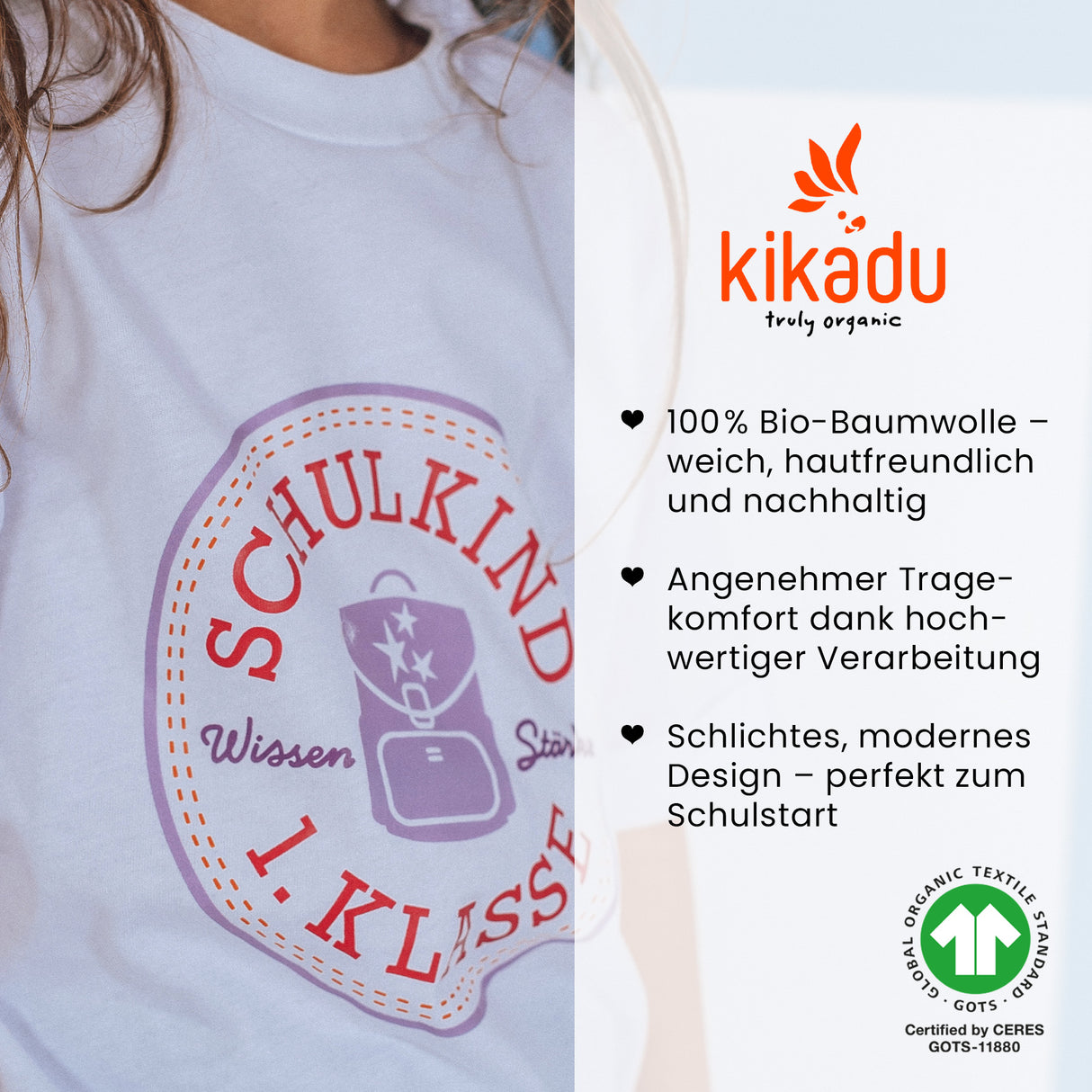 T-Shirt Schulkind Lavendel 134/140 (GOTS)