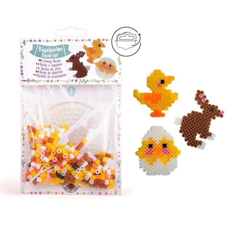 TOMMY & FRIDA Bügelperlen DYI-SET mit Küken, Hase und Küken im Ei Motiven für kreativen Frühlingsbastelspaß