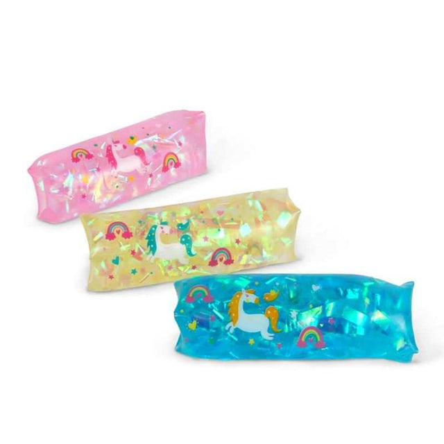 Water-Snake Spielzeug mit schimmernden Glitzerstreifen in Gelb, Rosa und Blau