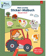 Cover des Sticker Malbuchs Bauernhof mit bunten Bauernhof-Motiven und Stickern für Kinder ab 3 Jahren