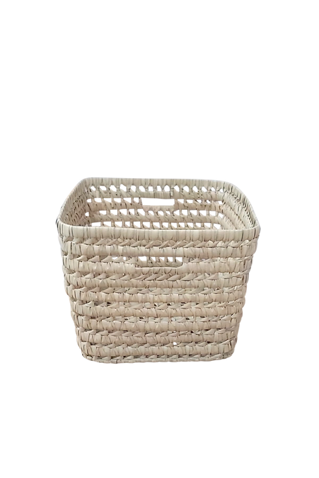 Handgefertigter quadratischer Aufbewahrungskorb aus Palmblättern mit marokkanischem Design, 34x27x19 cm