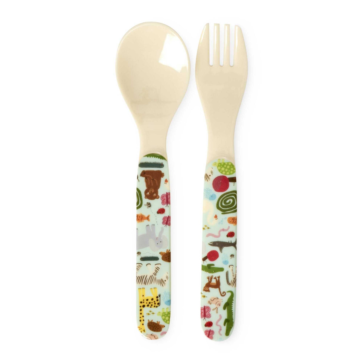 Babylöffel & Gabel aus robustem Melamin mit Wildlife-Motiv für Kinder unter 3 Jahren