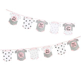 Pinke Strampler Girlande mit 16 rosa besetzten Formen, 3,5m lang, beidseitig verwendbar für Babypartys