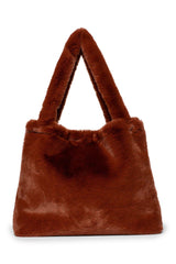 Handgefertigte Faux Fur Mom-Bag Kakao Tragetasche aus weichem Kunstfell, ideal für Kinderwagengriff und Alltag mit Baby