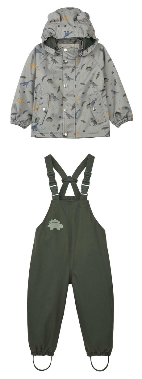 Regenanzug Dakota Softshell dino dove blue wasserdicht und atmungsaktiv für Kinder