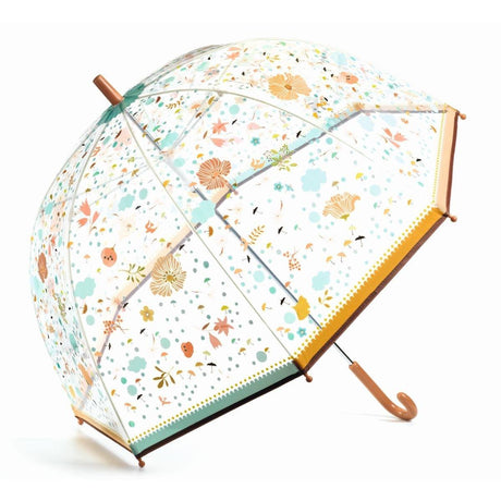 Transparenter Regenschirm mit kleinen Blumen, 8 Rippen und Plastikgriff für Erwachsene von Djeco Modell DD04720