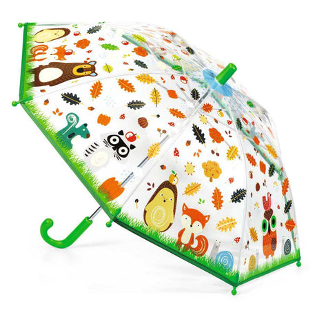 Kinderregenschirm Tiere des Waldes transparent mit buntem Waldtier-Motiv