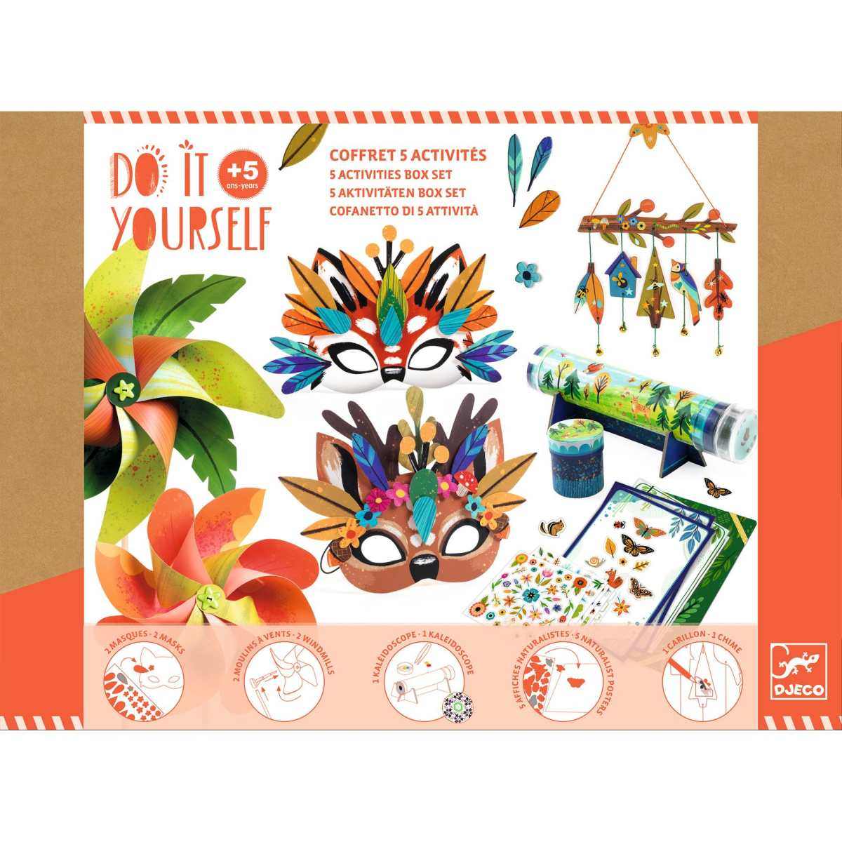 DIY Bastelset Box Natur mit Tiermasken, Windmühlen, Kaleidoskop und Naturtafeln für Kinder ab 5 Jahren