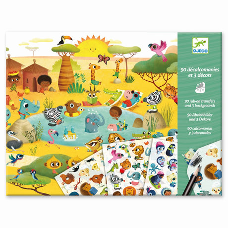 Rubbelbilder von Djeco mit drei Themenlandschaften und 90 Abziehbildern für Kinder von 5-8 Jahren