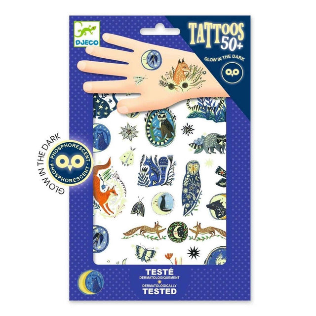 Temporäre Tattoos Nachtschimmer mit leuchtenden Tieren für Kinder ab 3 Jahren