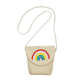 Ric Rac Regenbogen Korbtasche mit rosa Innenfutter und cremefarbenem Kordelriemen