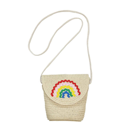 Ric Rac Regenbogen Korbtasche mit rosa Innenfutter und cremefarbenem Kordelriemen