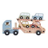 Holzlastwagen aus hochwertigem Holz mit Rampe zum Auf- und Abladen, fördert motorische Fähigkeiten und Kreativität bei Kindern ab 18 Monaten