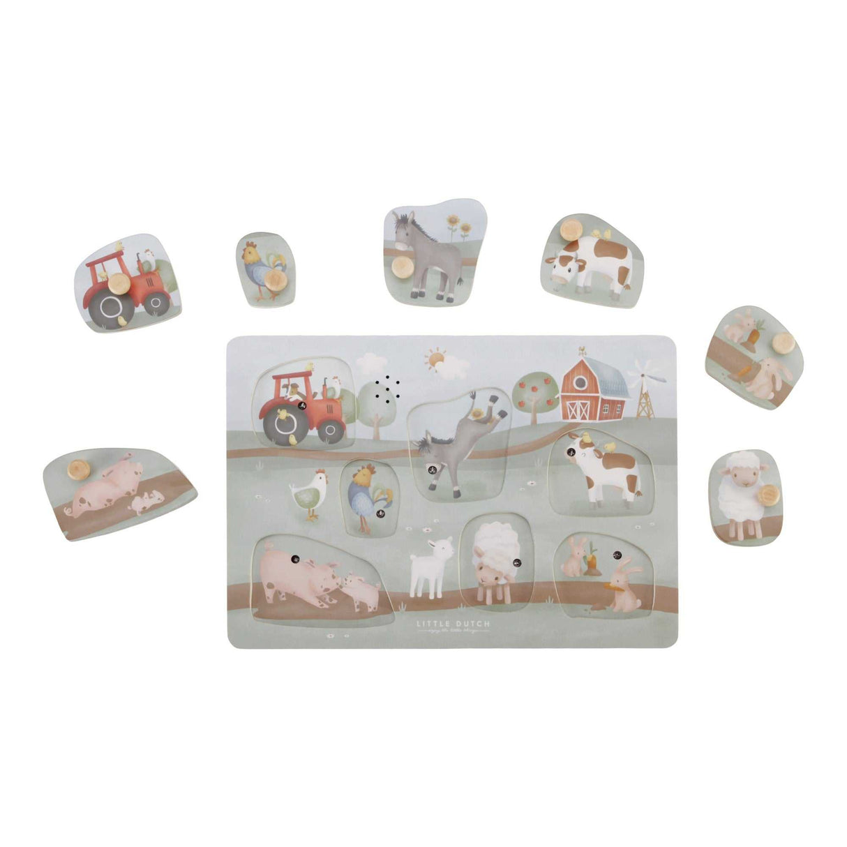 Sound Greif Puzzle Little Farm mit 7 Bauernhoftieren und Traktor, fördert Hand-Augen-Koordination und Tiergeräusche für Kinder ab 12 Monaten