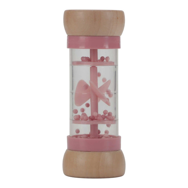 Regenrassel aus Holz mit bunten Kugeln und Fairy Garden Motiv, ideal für Babys ab 3 Monaten.