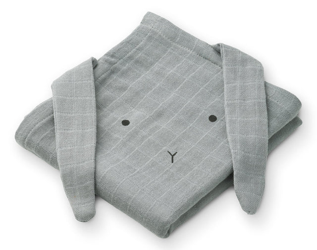 Mulltücher Hannah- rabbit blue aus 100% Bio-Baumwolle, 2er Pack, saugfähig und weich, 65x65 cm, schonend für Babyhaut